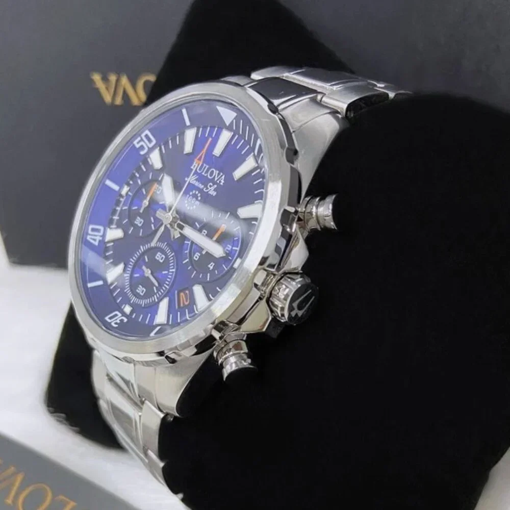 Men New Bulova 43mm Marine Star Stainless Steel Watch